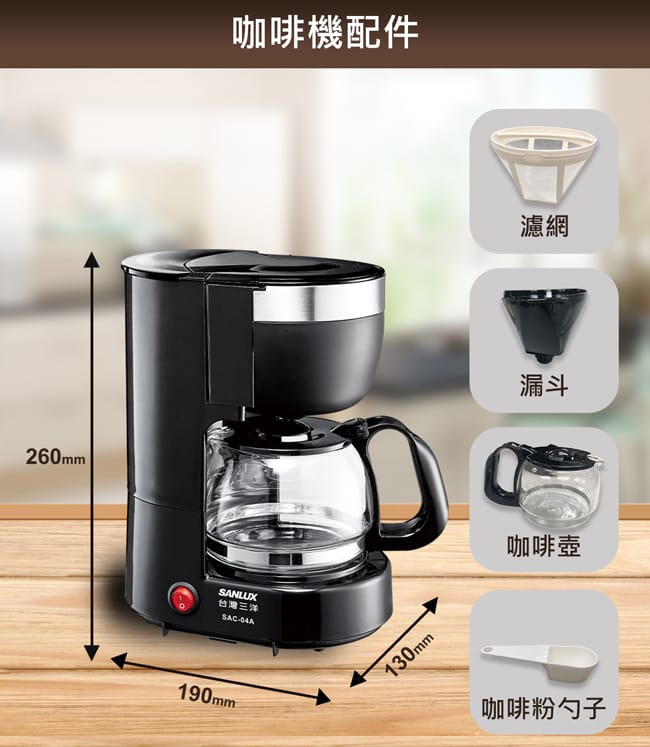 【SANLUX 台灣三洋】4人份美式咖啡機(SAC-04A)