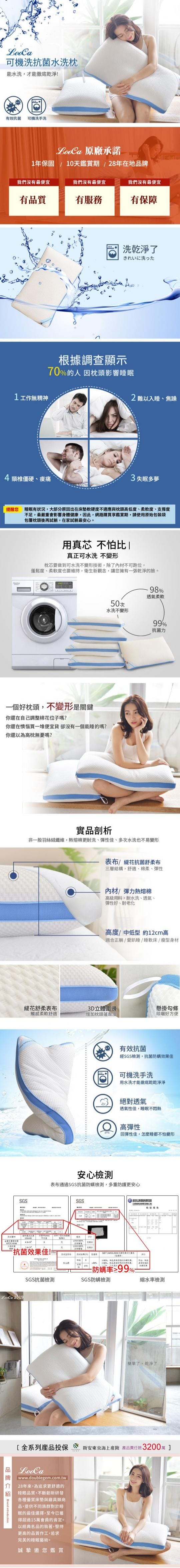 LooCa可機洗抗菌水洗枕2入