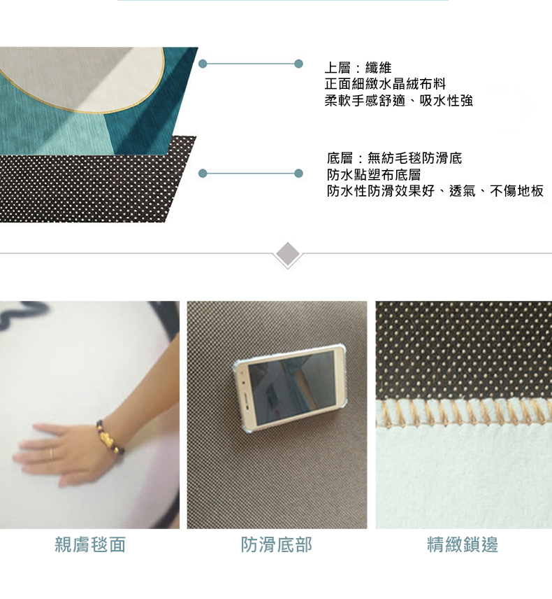 北歐簡約色系水晶絨防滑加大款地毯