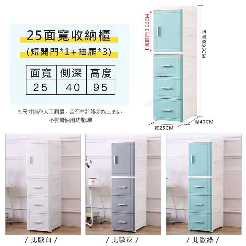 25面寬簡約開門夾縫收納櫃(白色/灰色/綠色) 大容量升級 夾縫收納 儲物櫃