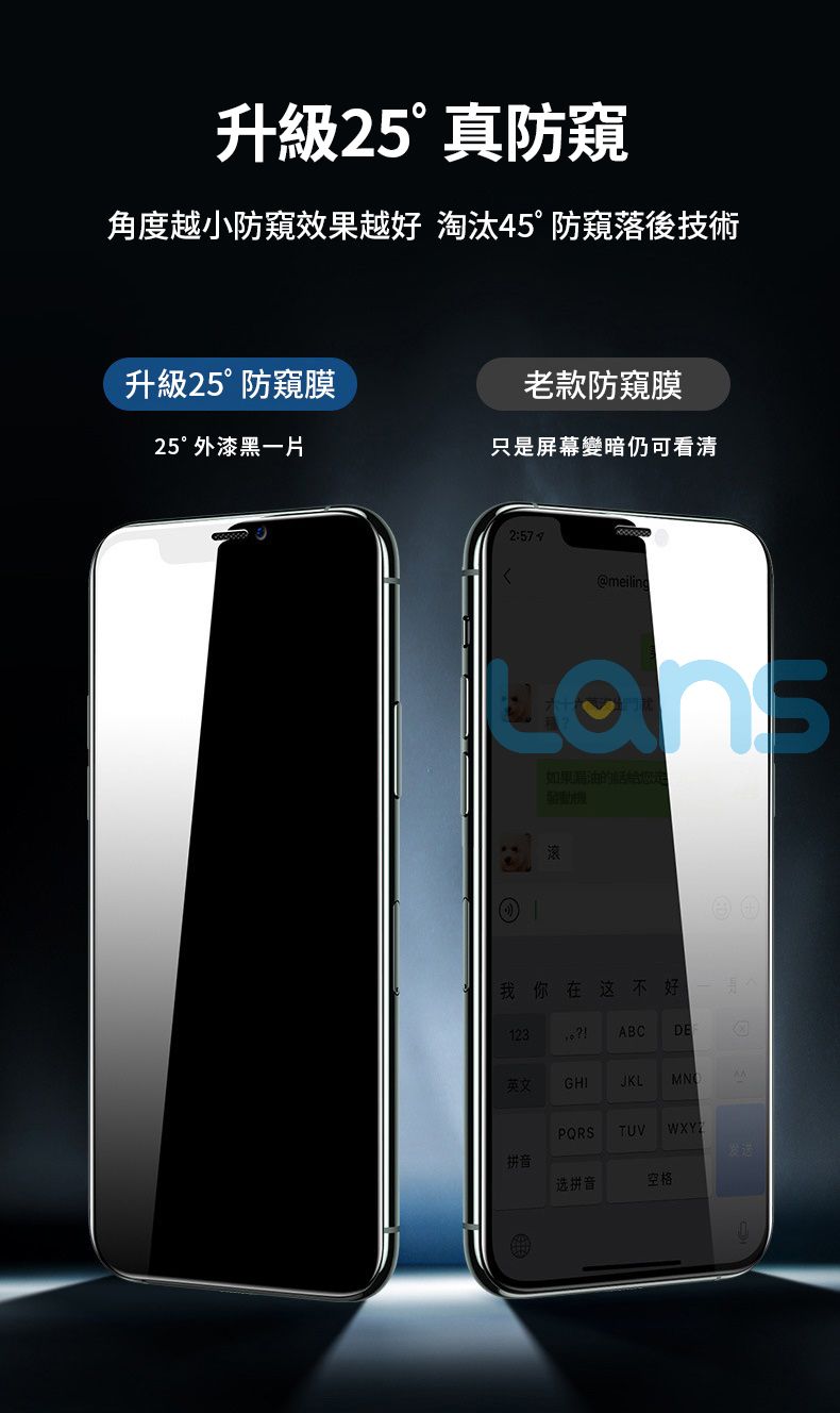 【LANS】升級25度真防窺滿版玻璃保護貼