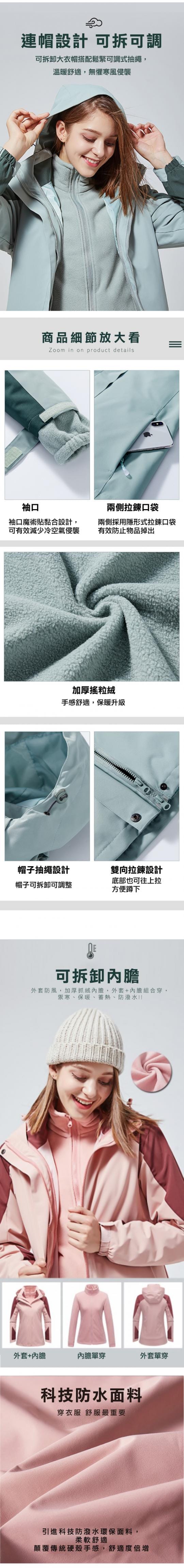 三穿戶外防風防雨機能連帽外套
