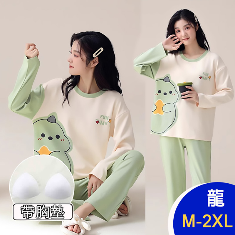 正韓進口圓領童趣家居服套裝休閒服帶胸墊 休閒睡裙 睡衣 (多款任選)