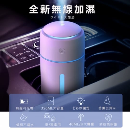 無線加濕器 水氧機 薰香噴霧機(家車兩用 USB充電)