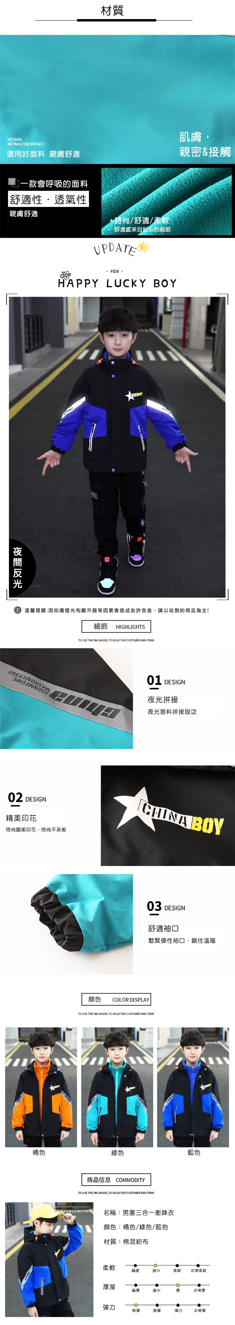兒童保暖加厚可拆式三合一衝鋒外套(男款/女款) 多色可選