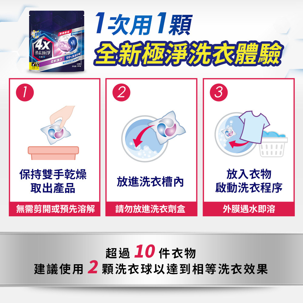 【白蘭】4X酵素極淨洗衣球 共54顆/袋 (除菌除蹣)