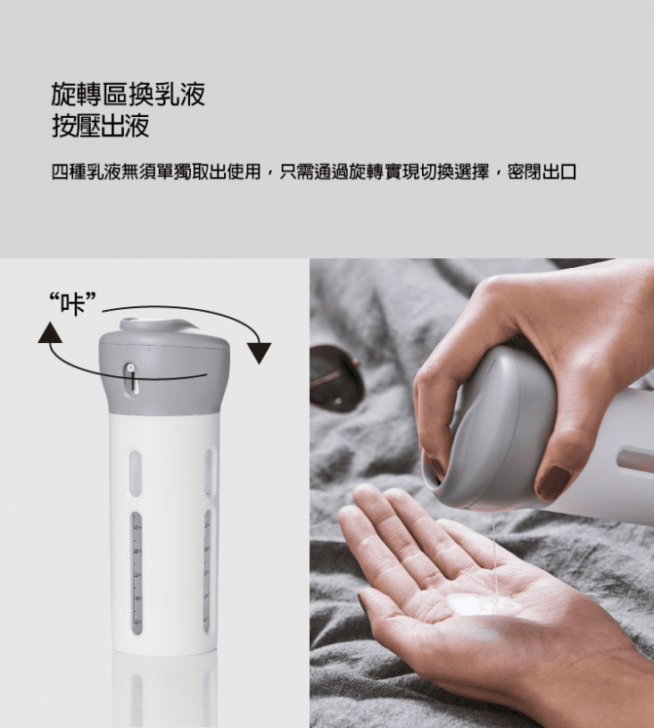 日韓四合一旋轉乳液分裝瓶 分裝瓶套裝 旅行擠壓乳液瓶子 沐浴露洗發水化妝瓶