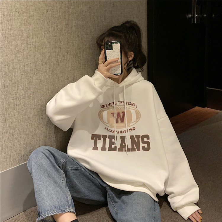 韓版加絨保暖寬鬆慵懶風字母長版連帽上衣 XL-3XL 保暖上衣