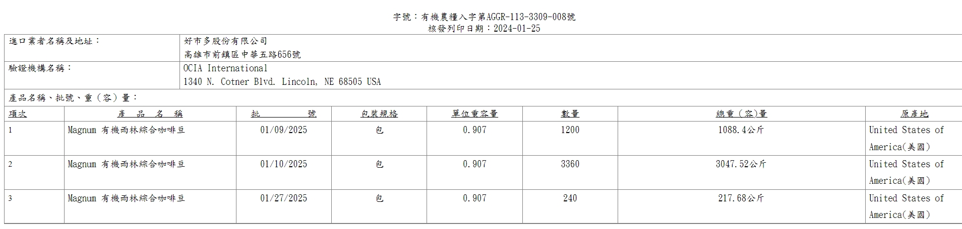 【Magnum】有機雨林綜合咖啡豆 907g/包