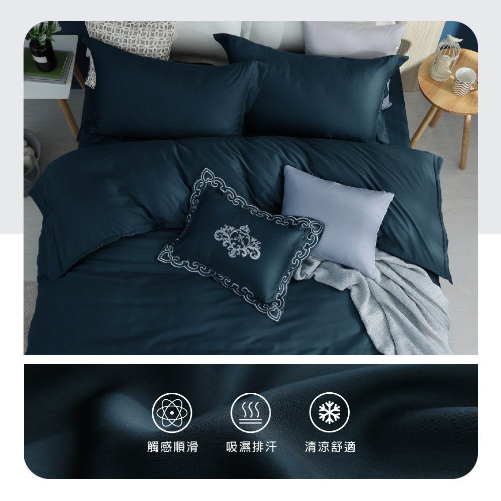 【BEST】韓版100支頂級素色天絲床包組 鋪棉兩用被套 贈刺繡小抱枕