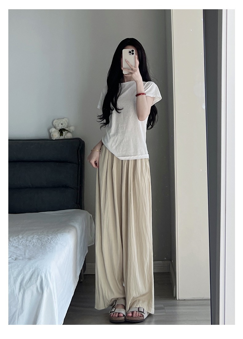 日系冰絲涼感垂感慵懶棉麻闊腿褲 M-XL 寬褲 休閒褲 棉麻褲