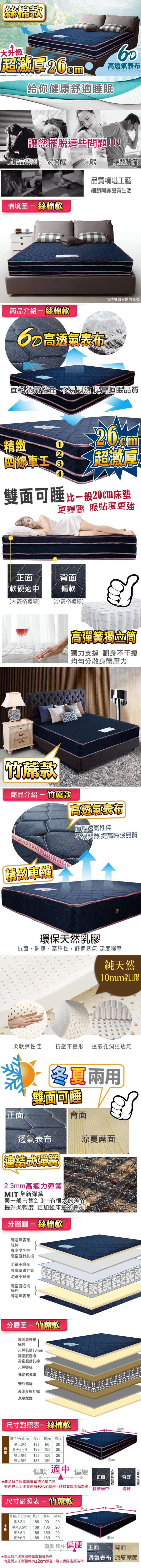 【JAJA】加厚26公分高透氣四線6D全透氣獨立筒床墊