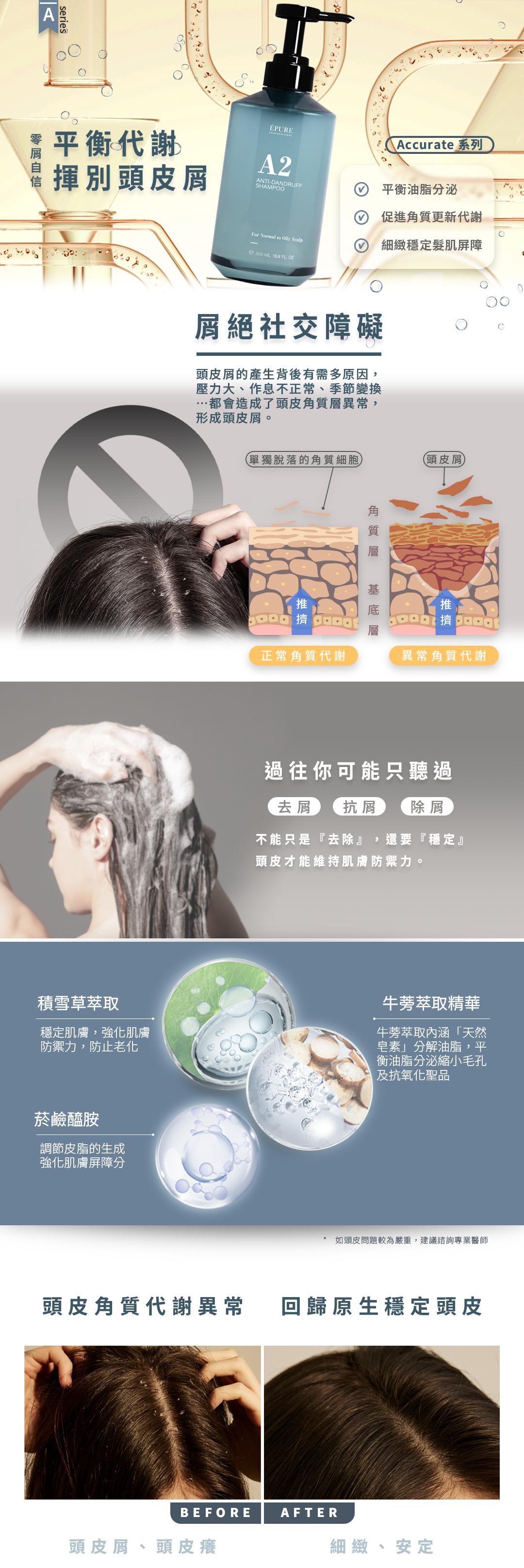 【EPURE】A系列洗髮露500ml PCA控油鎖水/積雪草淨屑/胺基酸蓬鬆