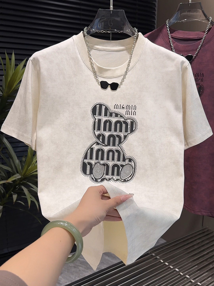 新款男士短袖圓領小熊印花T恤