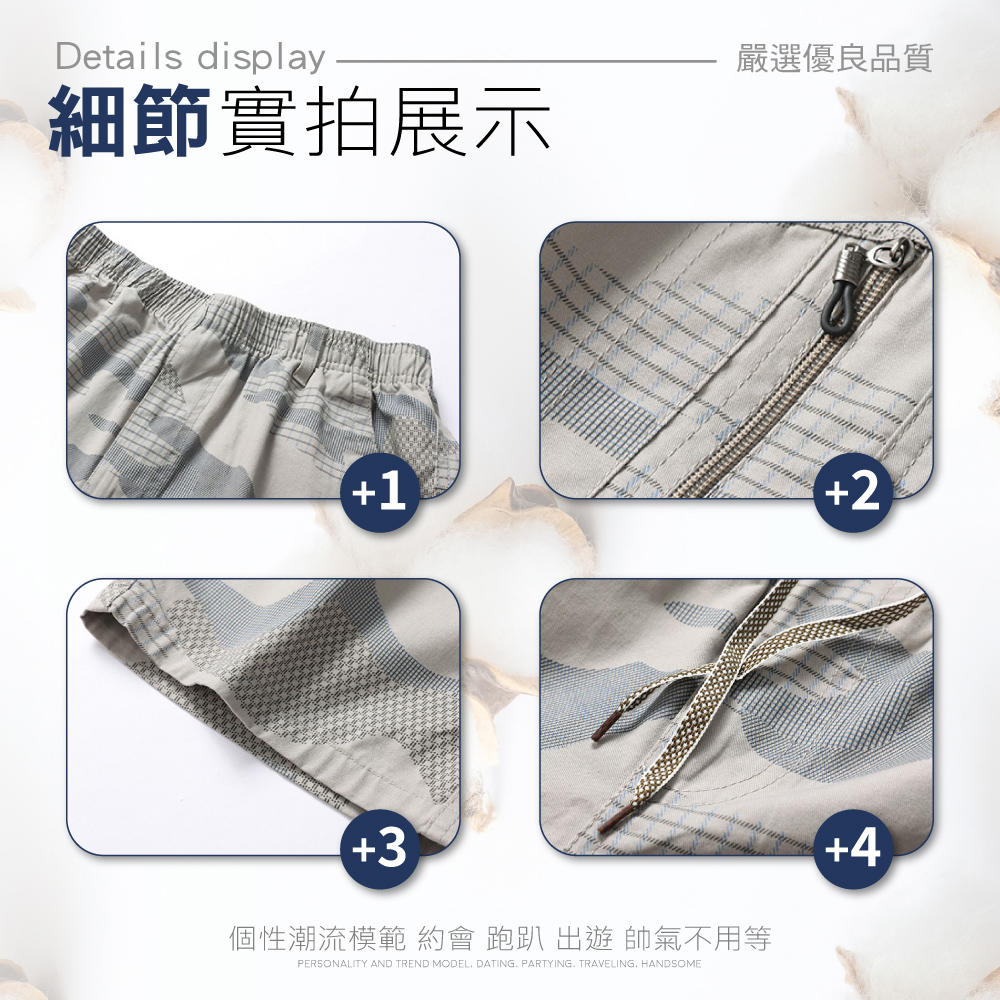 迷彩工裝抽繩多口袋七分褲-3色可選 XL-4XL