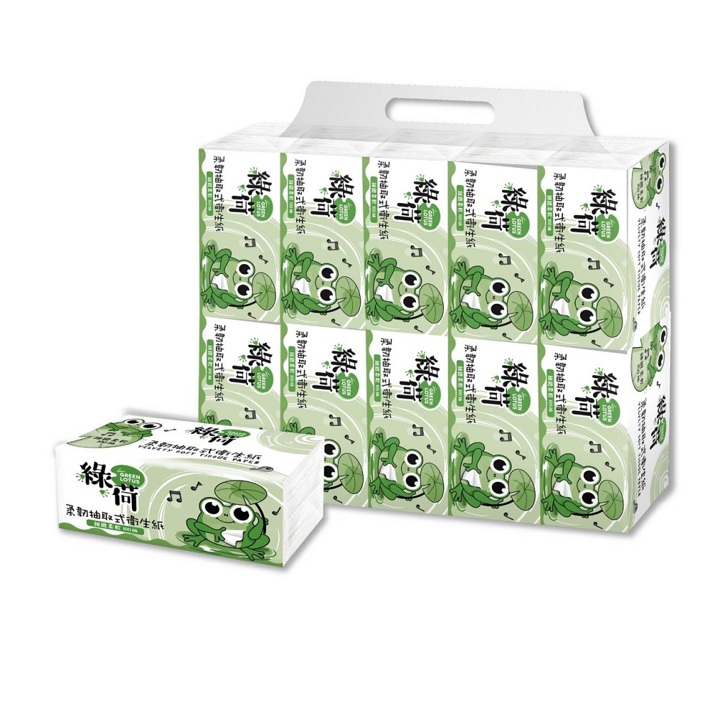 【GREEN LOTUS 綠荷】柔韌花紋抽取式衛生紙(100抽x100包/箱)