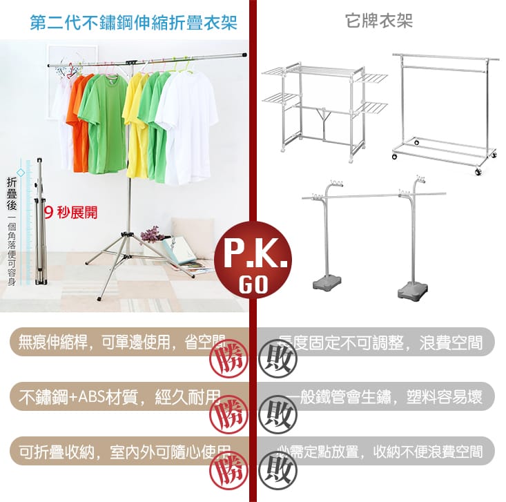 【創意×生活】9秒展開巧收摺疊不鏽鋼曬衣架(摺疊曬衣架)