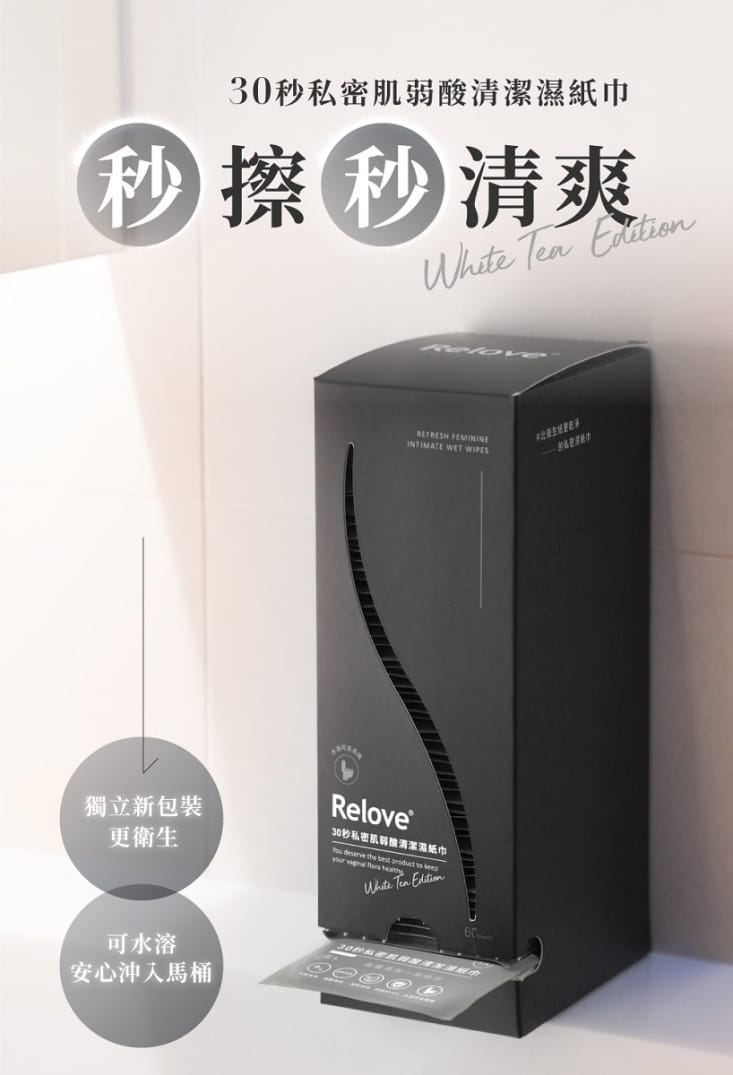 【Relove】30秒私密肌弱酸清潔濕紙巾(60片/入) 旅行單片裝 可溶水