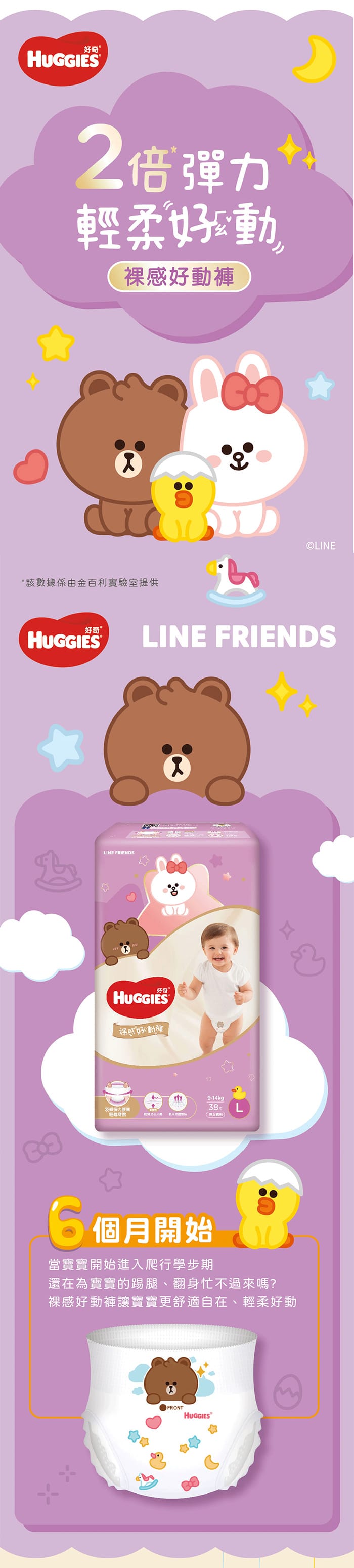 【HUGGIES 好奇】LINE FRIENDS 合作款裸感好動褲/褲型尿布箱購