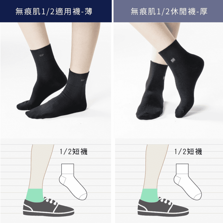 【Sun Flower三花】無痕肌1/2男女適用襪 休閒襪 襪子 22~26cm