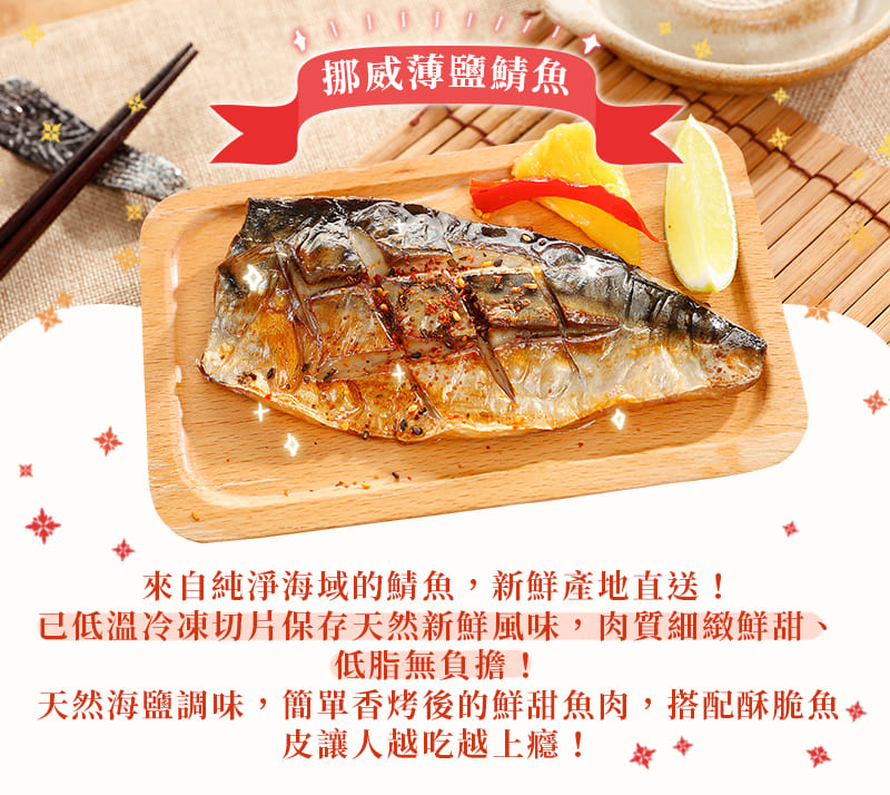       【海之金】當季野生挪威薄鹽鯖魚共25片(140g-180g/片)