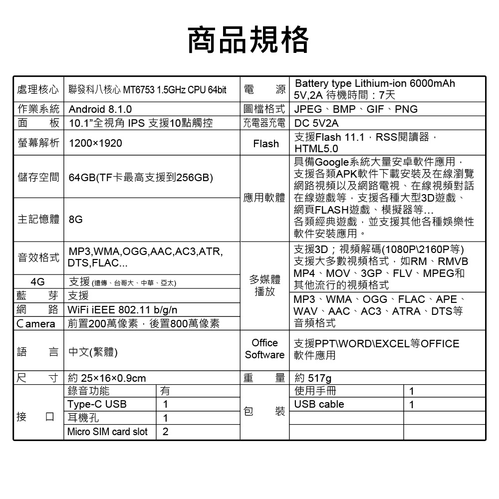SuperPad 艾爾登之劍 10.1吋 4G Lte平板電腦 聯發科八核心CP