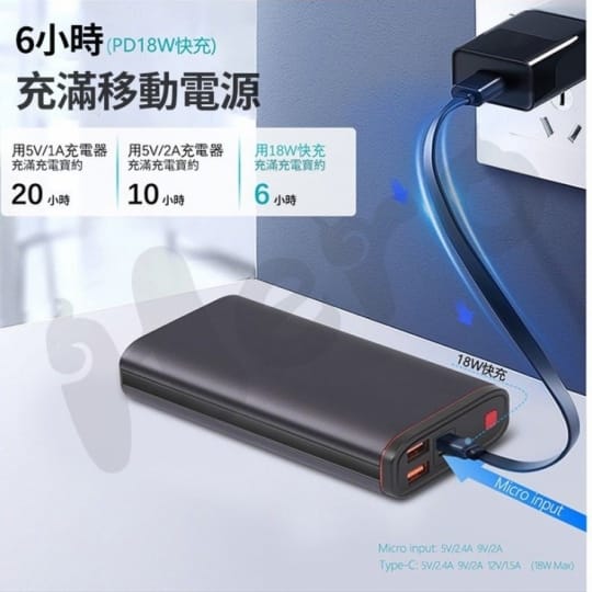 【Hero】20000mAh 支援18W 液晶顯示快充行動電源Hero-PD-1