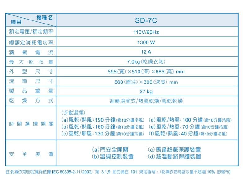 SAMPO聲寶 7公斤乾衣機 SD-7B~含運不含拆箱定位