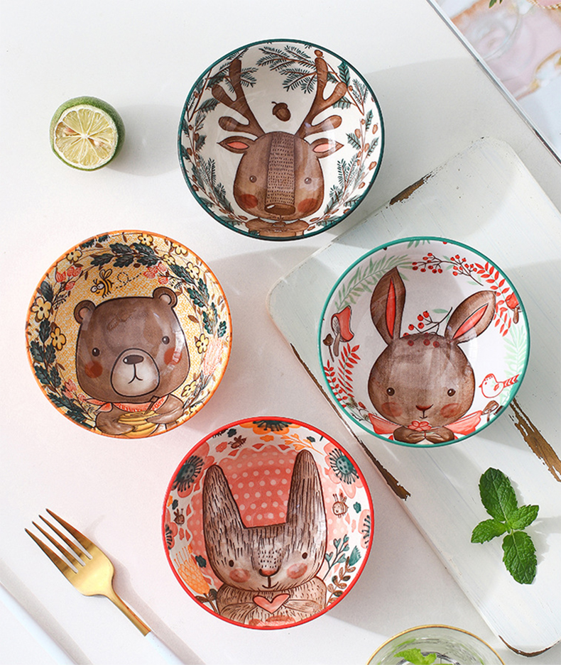       【易麗特】樂活療癒動物森林系列陶瓷湯碗-4入/組(2組)