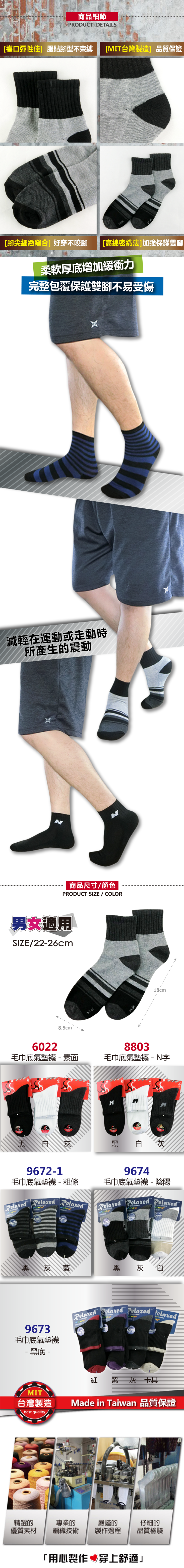 台灣製除臭透氣機能毛巾底氣墊襪 短襪  機能襪  四季可穿 22-26cm