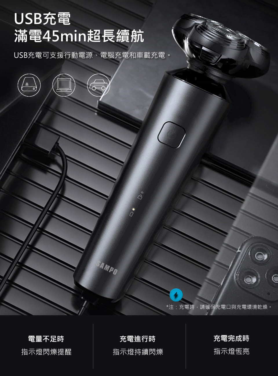 【SAMPO聲寶】4D水洗三刀頭電動刮鬍刀(EA-Z2132WL)