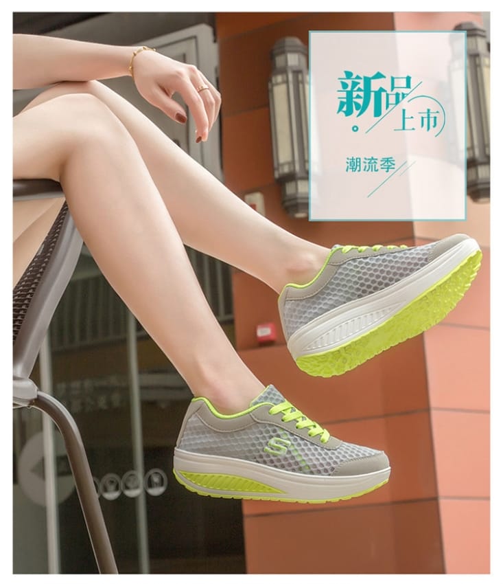 透氣舒適防滑網布增高健走鞋 休閒鞋 慢跑鞋 4色