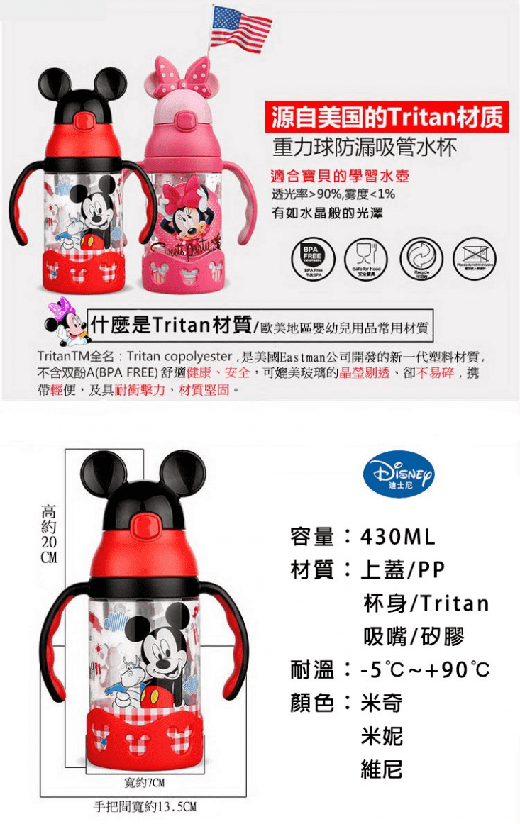 正版迪士尼兒童吸管水壺 Tritan 背帶式/雙柄式 530ml/430ml