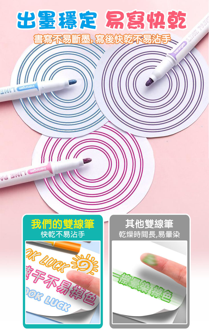 創意多彩果凍雙線輪廓筆8色/12色/24色/28色 彩色筆 原子筆 畫筆 塗鴉筆