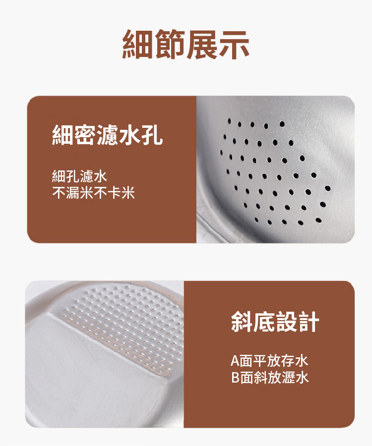多功能304不鏽鋼洗米神器斜底瀝水盆