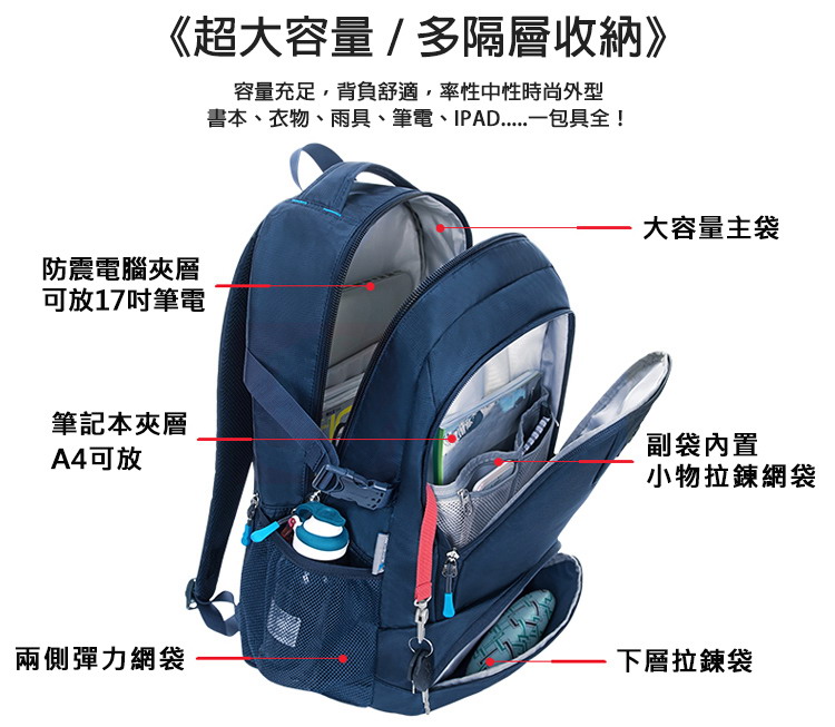 韓版大容量多隔層學生書包後背包 兒童書包