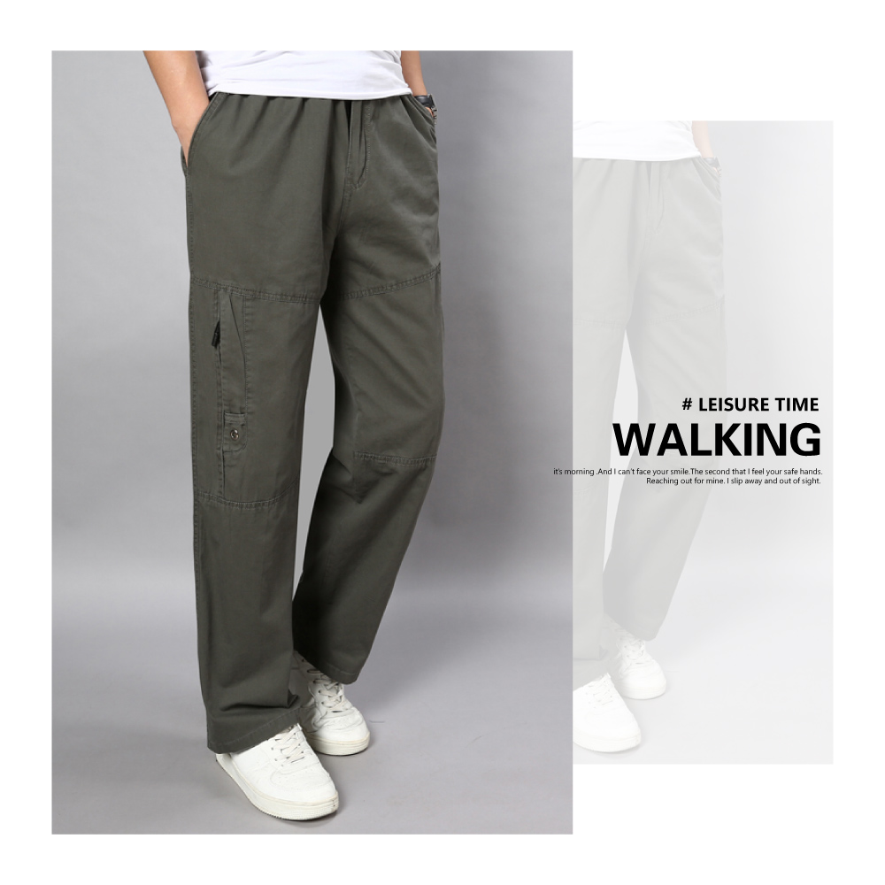 XL-4XL 透氣寬鬆側暗袋直筒休閒長褲 工作褲 休閒褲
