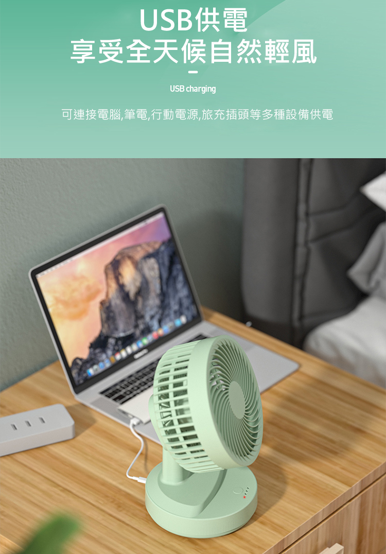 3D渦輪USB循環風扇 2段風速 室內空氣循環 強勁送風(白色/綠色)