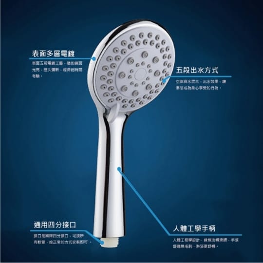 可調整五段式增壓蓮蓬頭套組