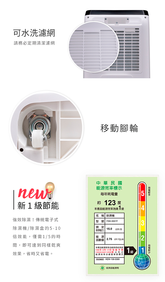 (福利品)【富及第】15-19坪 1級節能省電 除濕機(FDH-3031Y)