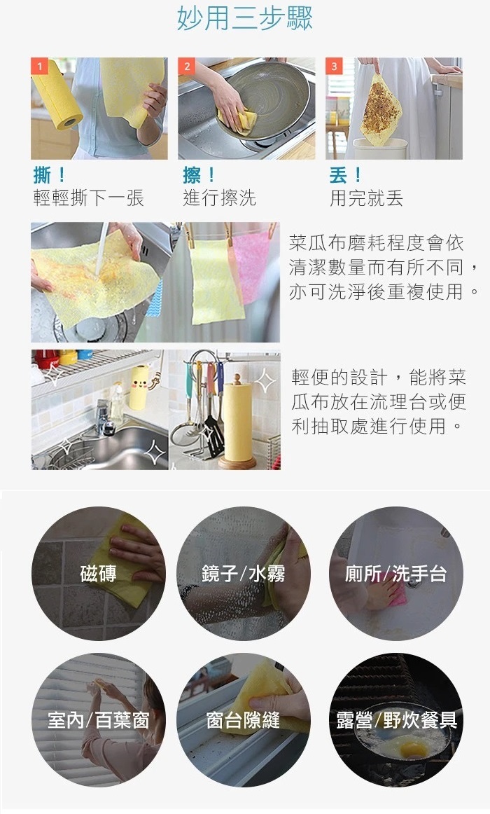 韓國熱銷 拋棄式多用途耐搓洗菜瓜布(50片/卷)