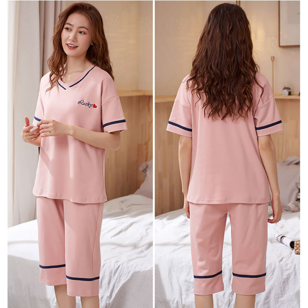       【NEW FORCE】棉柔V領七分褲居家套裝-4色可選(睡衣/居家