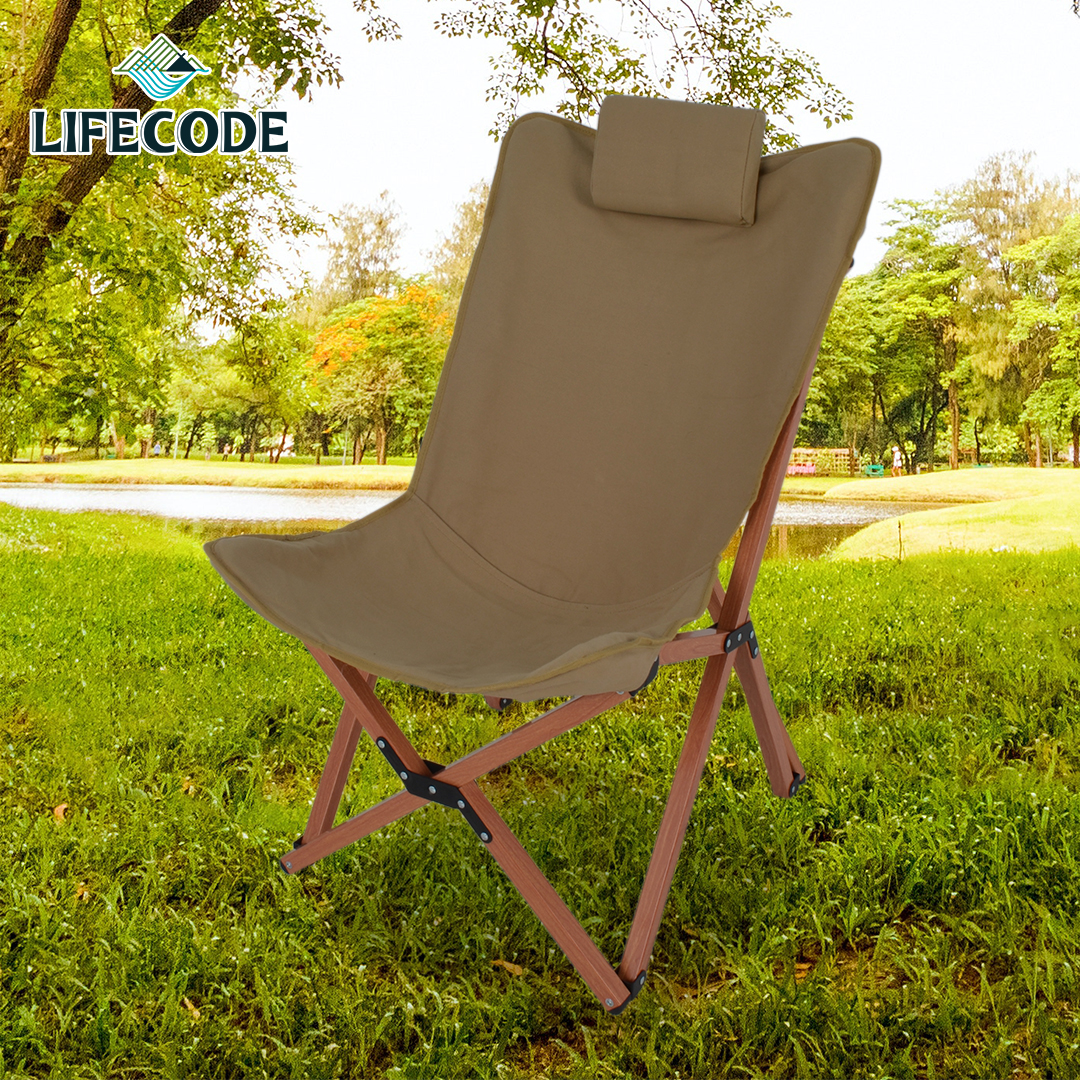 【LIFECODE】《北歐風》雙層帆布加大款鋁合金折疊椅/大川椅-附枕頭(2色可