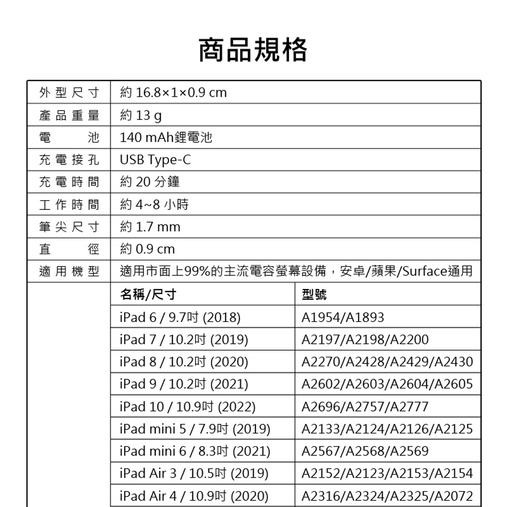 ATP-05平板手寫繪圖主動式觸控電容筆 安卓蘋果 Surface通用 平板畫筆