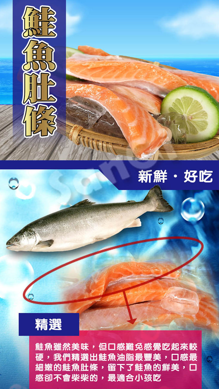       【賣魚的家】深海智利鮭魚肚條 12包組(250g±5%/包)
