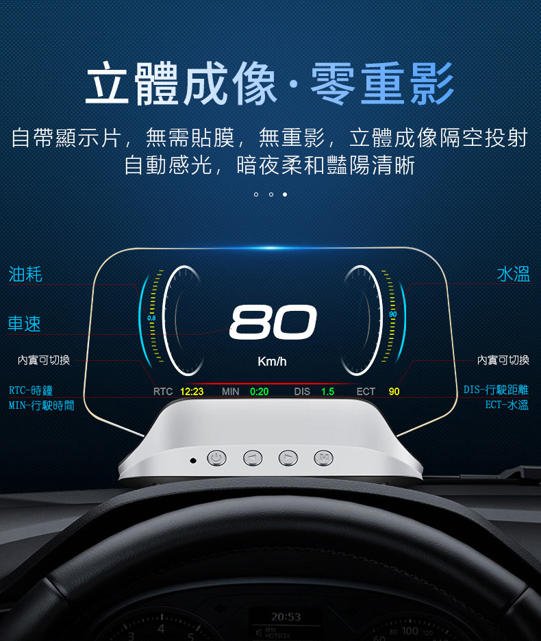 【FLYone】C3 標準版 OBD2/GPS 雙系統多功能汽車抬頭顯示器