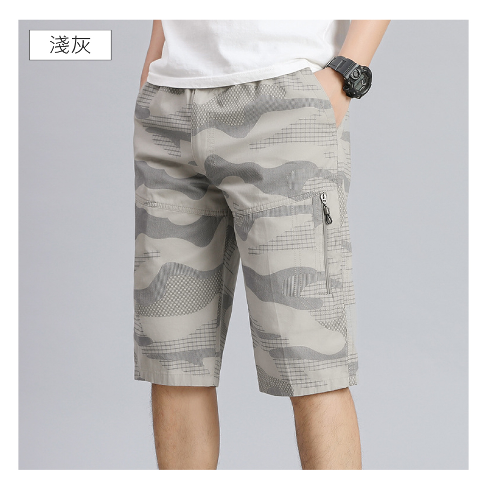 迷彩工裝抽繩多口袋七分褲-3色可選 XL-4XL