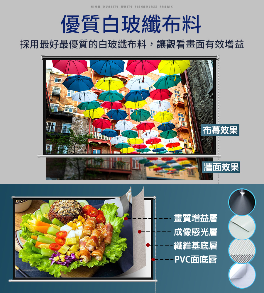 白玻纖手拉式布 4K顯影( 84吋/100吋)