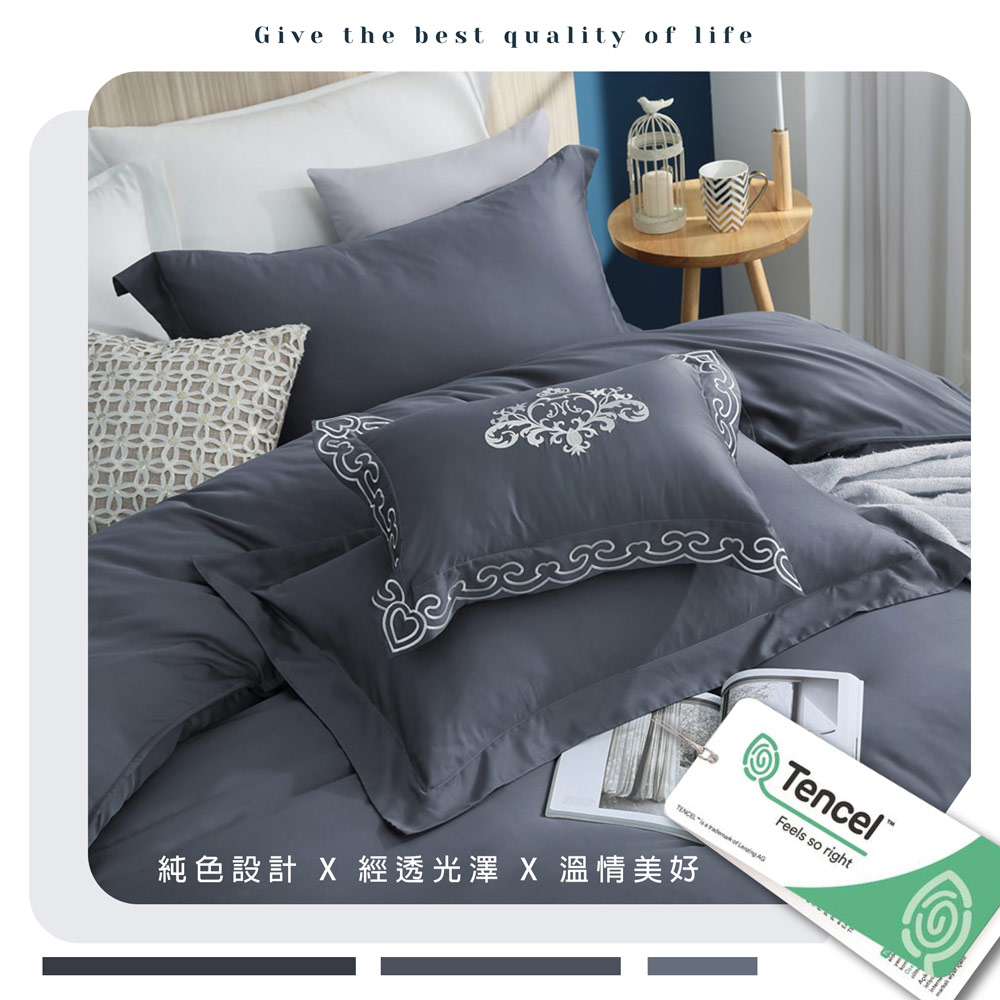 【BEST】韓版100支頂級素色天絲床包組 鋪棉兩用被套 贈刺繡小抱枕
