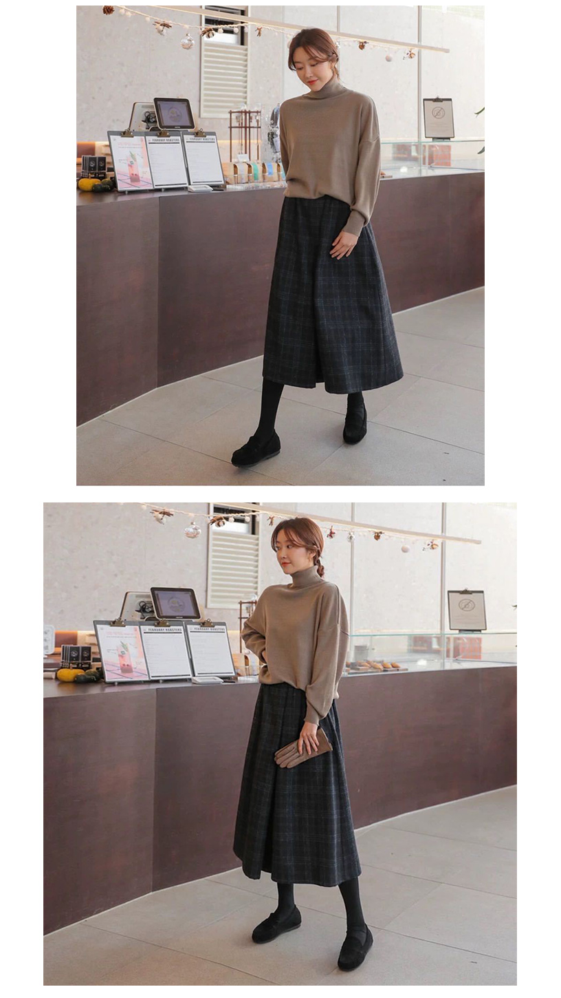 毛呢格紋保暖格紋闊腿褲寬褲